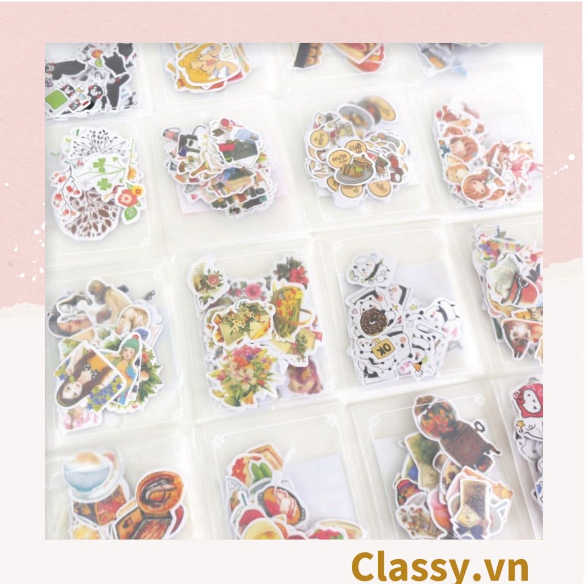  Classy Sticker trang trí mix ngẫu nhiên, dán laptop, điện thoại, sổ, bình nước nhiều họa tiết PK1559 