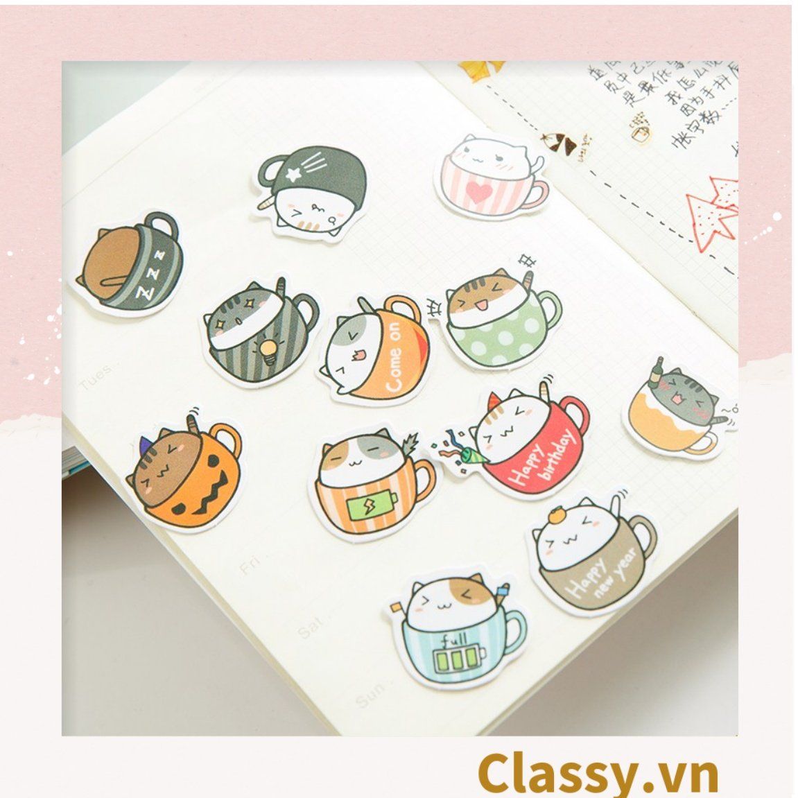 Classy Sticker trang trí mix ngẫu nhiên, dán laptop, điện thoại, sổ, bình nước nhiều họa tiết PK1559