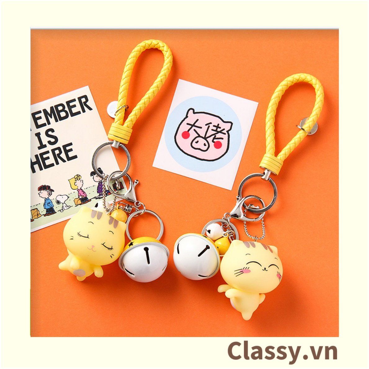 Classy Móc khóa mèo dễ thương đính kèm chuông màu ngẫu nhiên PK1560
