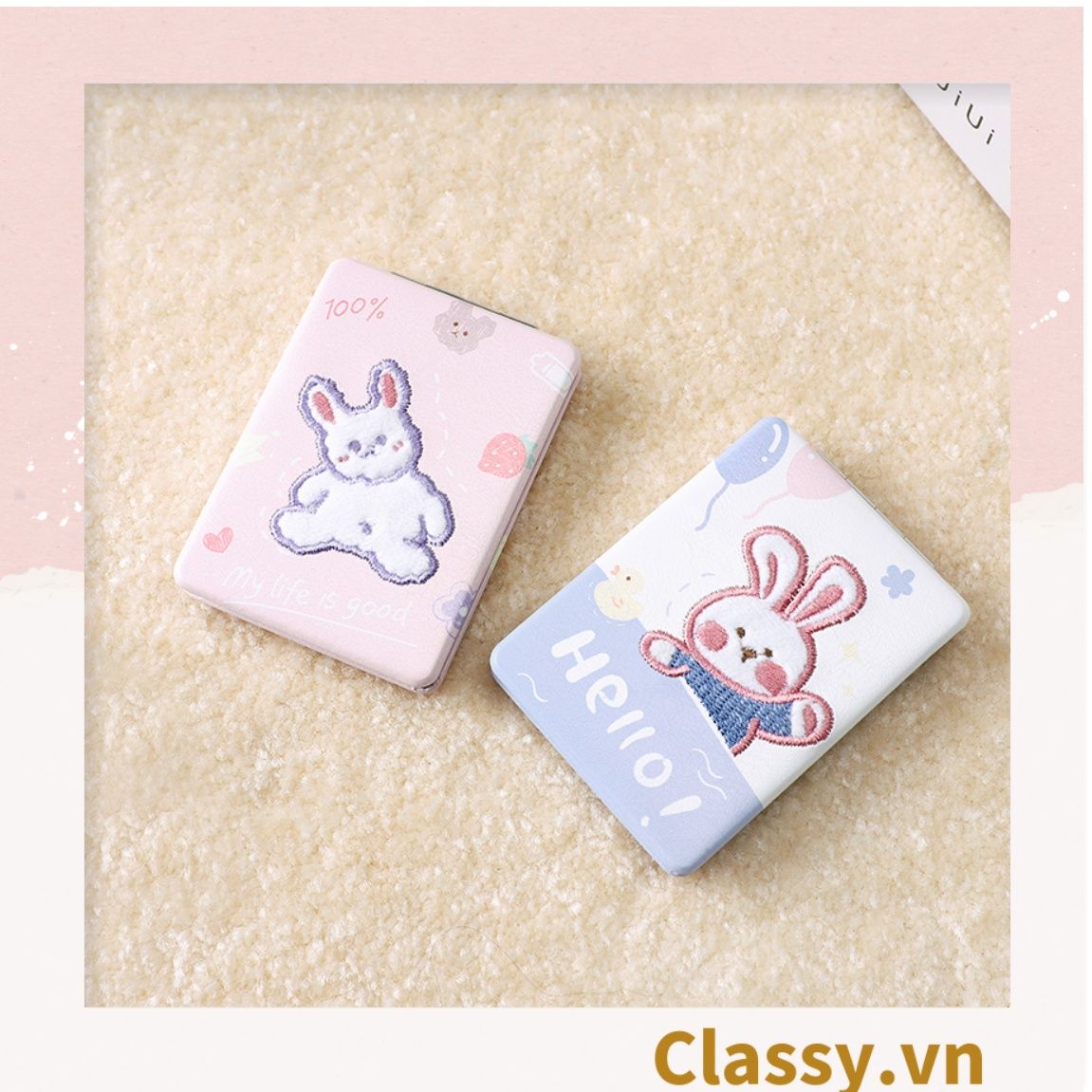 Gương mini cầm tay 2 mặt với nhiều họa tiết đáng yêu PK1562