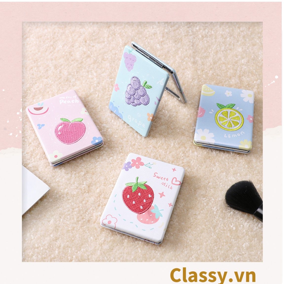 Gương mini cầm tay 2 mặt với nhiều họa tiết đáng yêu PK1562