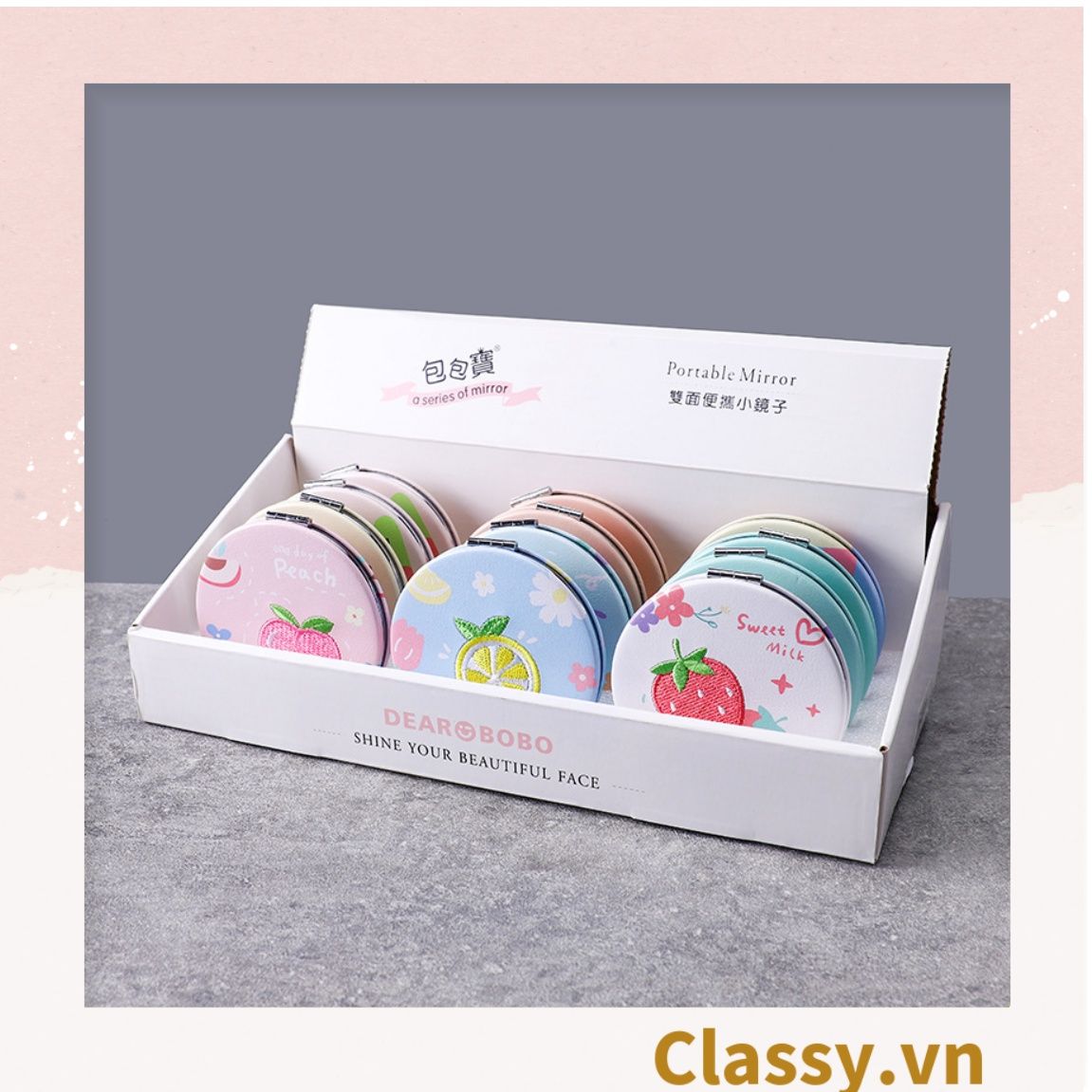  Classy Gương mini cầm tay 2 mặt với nhiều họa tiết đáng yêu PK1562 