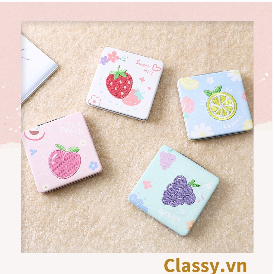  Classy Gương mini cầm tay 2 mặt với nhiều họa tiết đáng yêu PK1562 