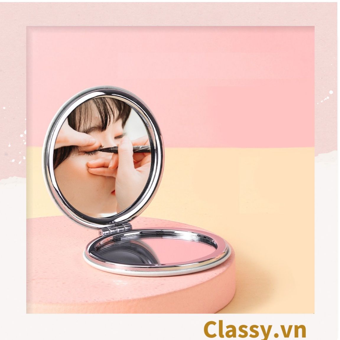 Gương mini cầm tay 2 mặt với nhiều họa tiết đáng yêu PK1562