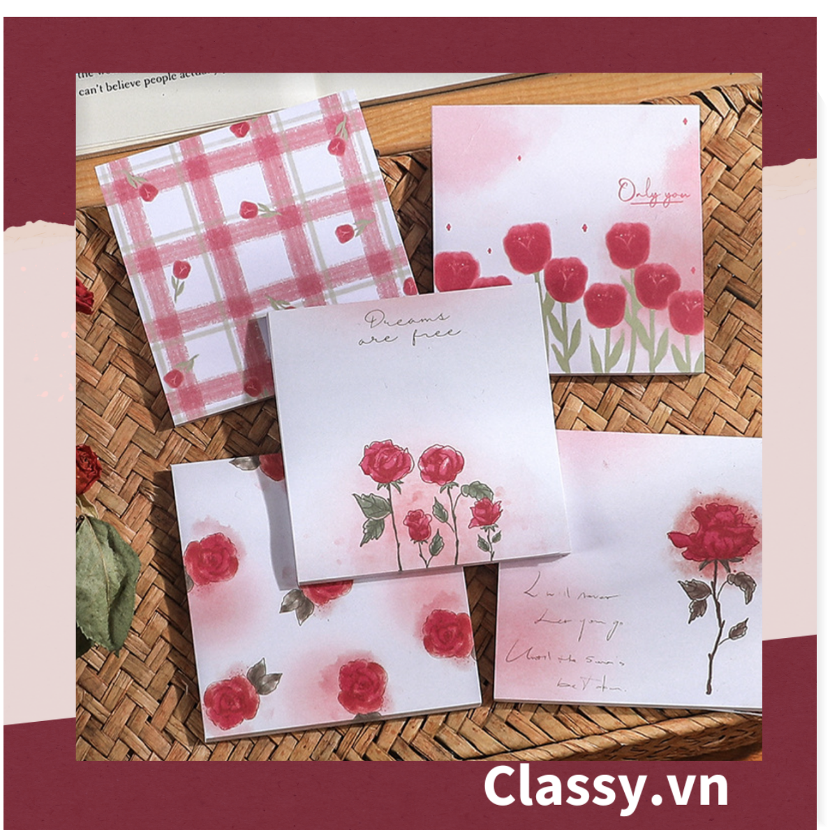  Classy Giấy ghi chú, giấy note họa tiết hoa phong cách hàn quốc PK1569 