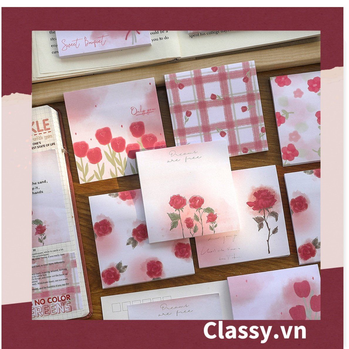 Classy Giấy ghi chú, giấy note họa tiết hoa phong cách hàn quốc PK1569