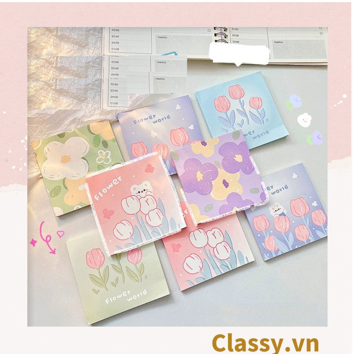Classy Giấy ghi chú, giấy note họa tiết hoa phong cách hàn quốc PK1569