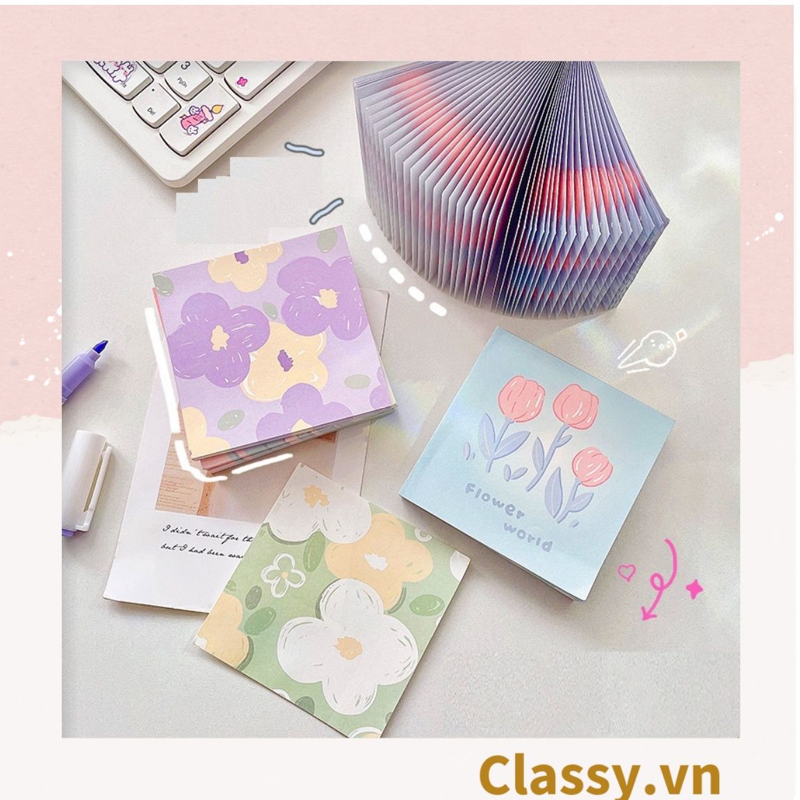 Classy Giấy ghi chú, giấy note họa tiết hoa phong cách hàn quốc PK1569