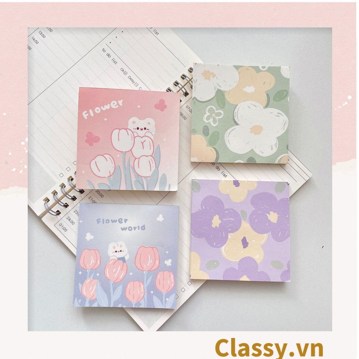 Classy Giấy ghi chú, giấy note họa tiết hoa phong cách hàn quốc PK1569