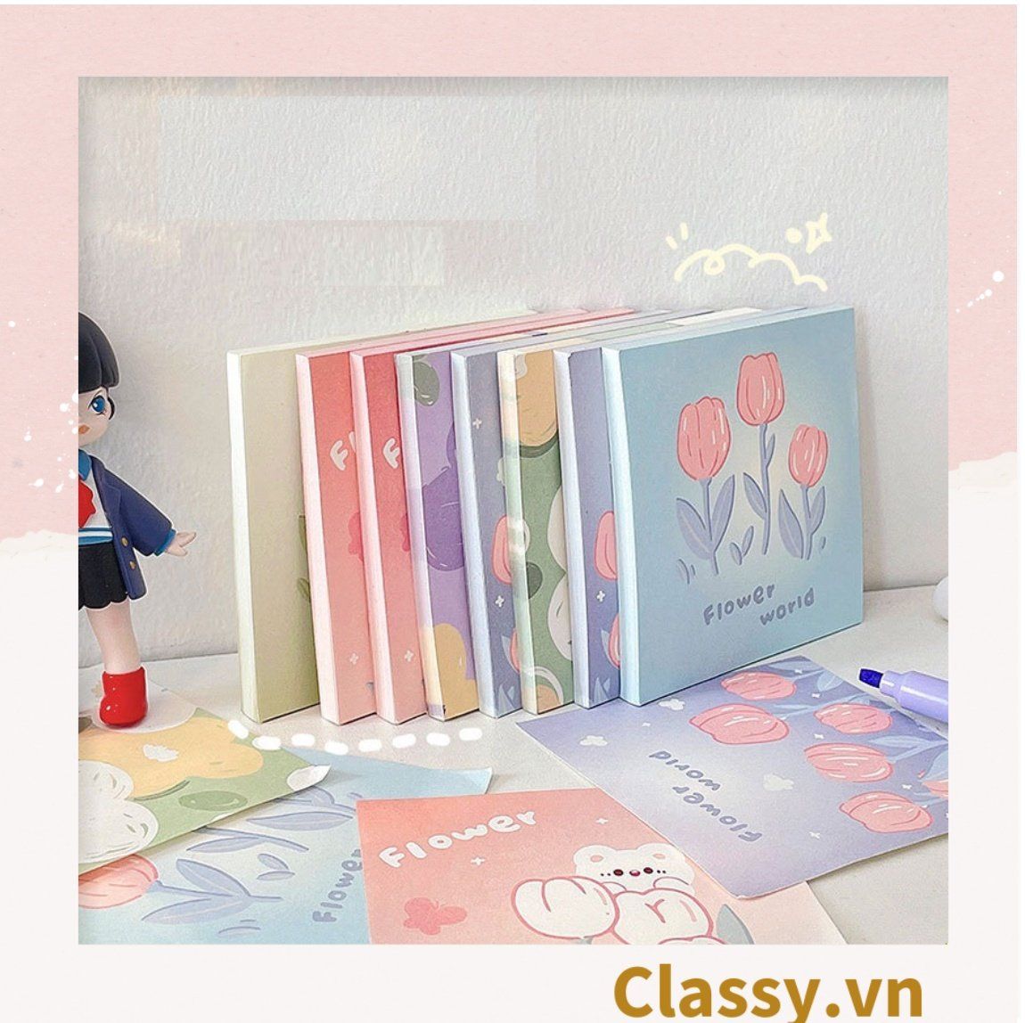 Classy Giấy ghi chú, giấy note họa tiết hoa phong cách hàn quốc PK1569