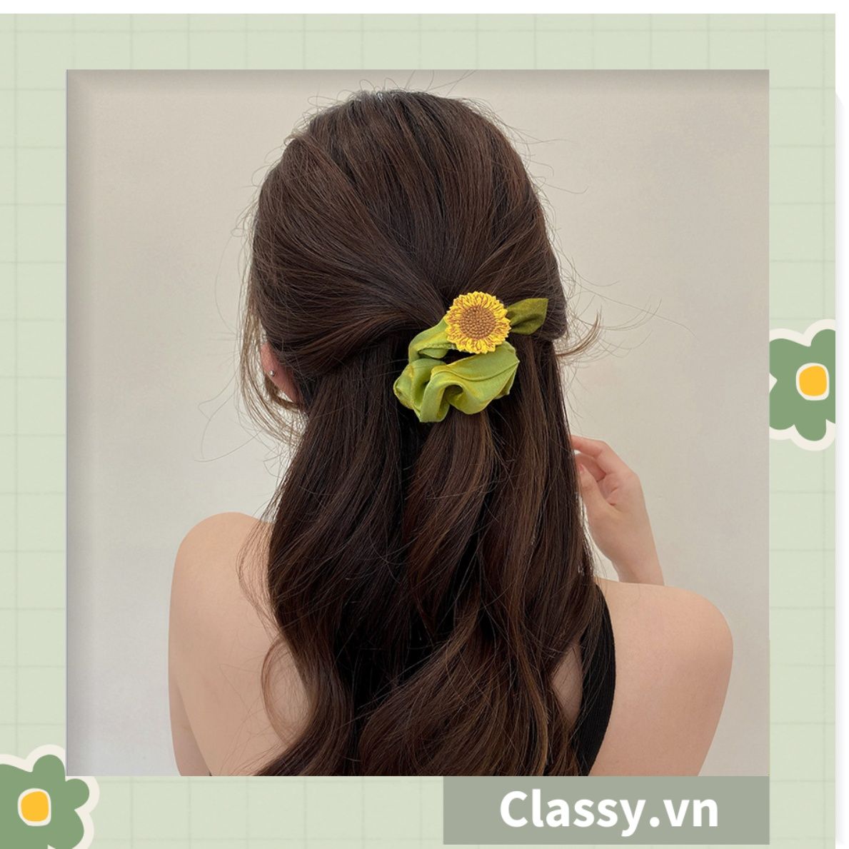 Classy Dây cột tóc, Scrunchies hoa hướng dương phong cách hàn quốc PK1575