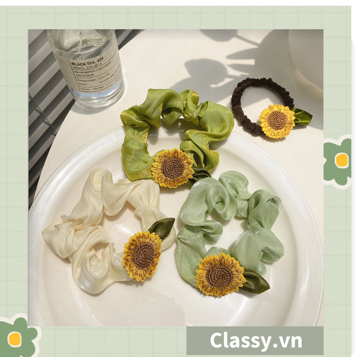 Classy Dây cột tóc, Scrunchies hoa hướng dương phong cách hàn quốc PK1575