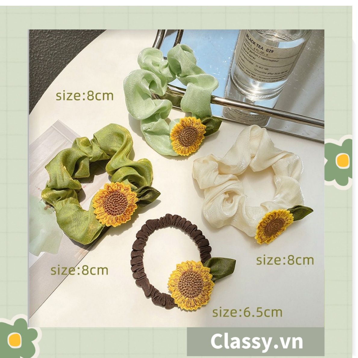 Classy Dây cột tóc, Scrunchies hoa hướng dương phong cách hàn quốc PK1575