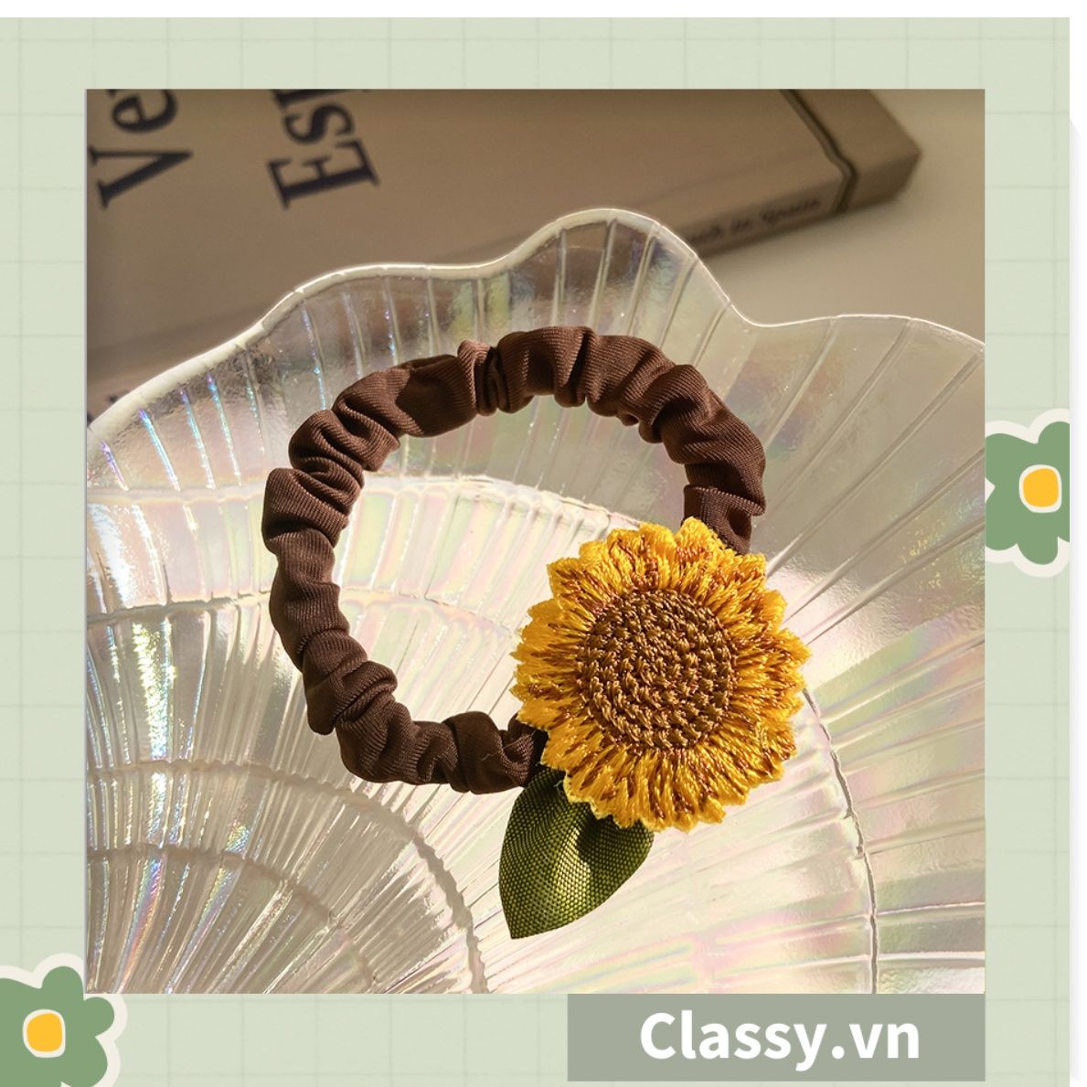  Classy Dây cột tóc, Scrunchies hoa hướng dương phong cách hàn quốc PK1575 