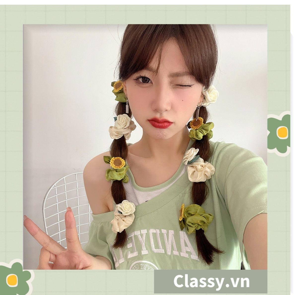 Classy Dây cột tóc, Scrunchies hoa hướng dương phong cách hàn quốc PK1575