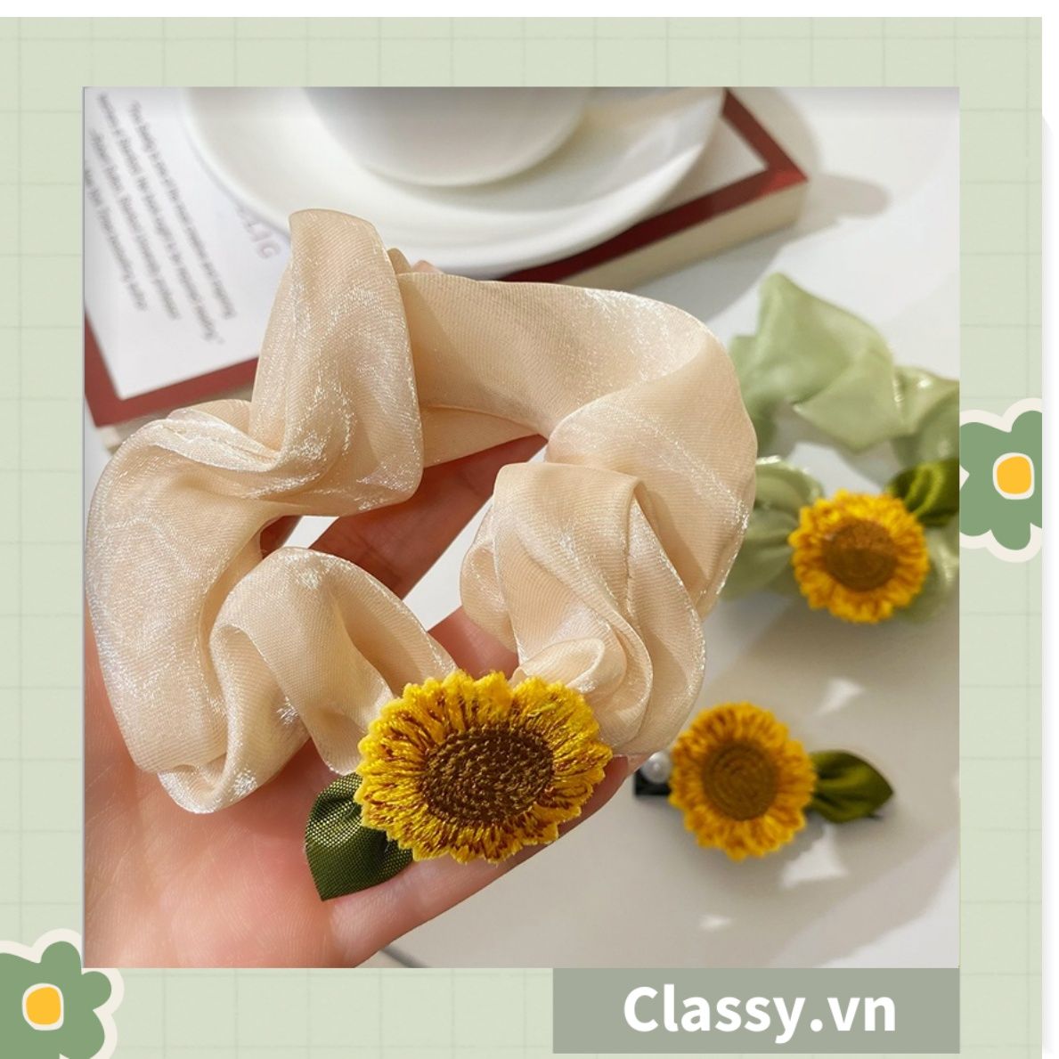 Classy Dây cột tóc, Scrunchies hoa hướng dương phong cách hàn quốc PK1575