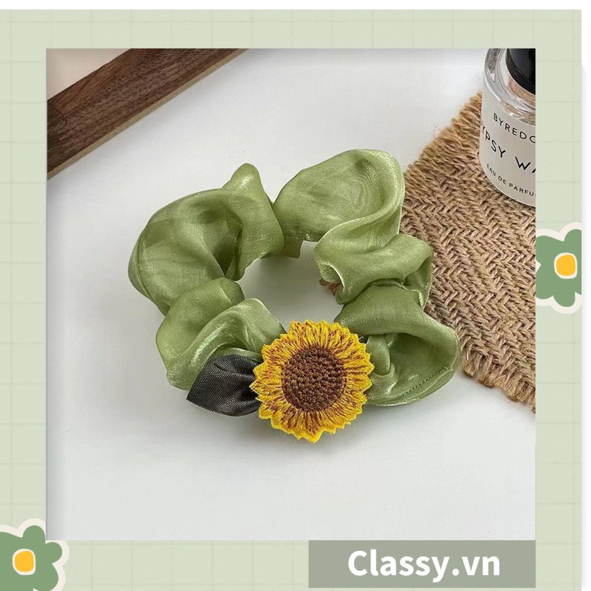 Classy Dây cột tóc, Scrunchies hoa hướng dương phong cách hàn quốc PK1575
