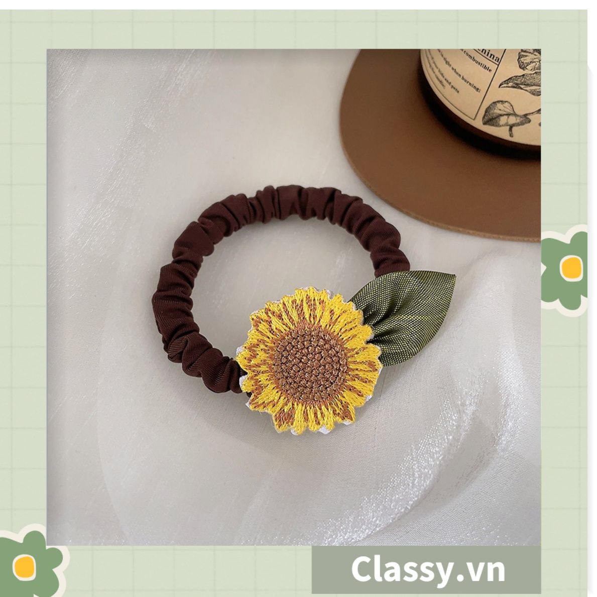 Classy Dây cột tóc, Scrunchies hoa hướng dương phong cách hàn quốc PK1575