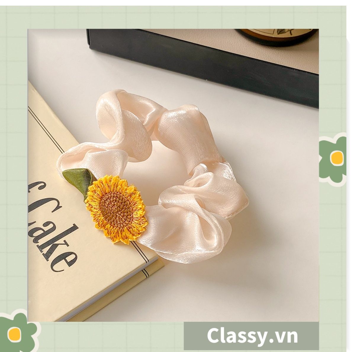 Classy Dây cột tóc, Scrunchies hoa hướng dương phong cách hàn quốc PK1575