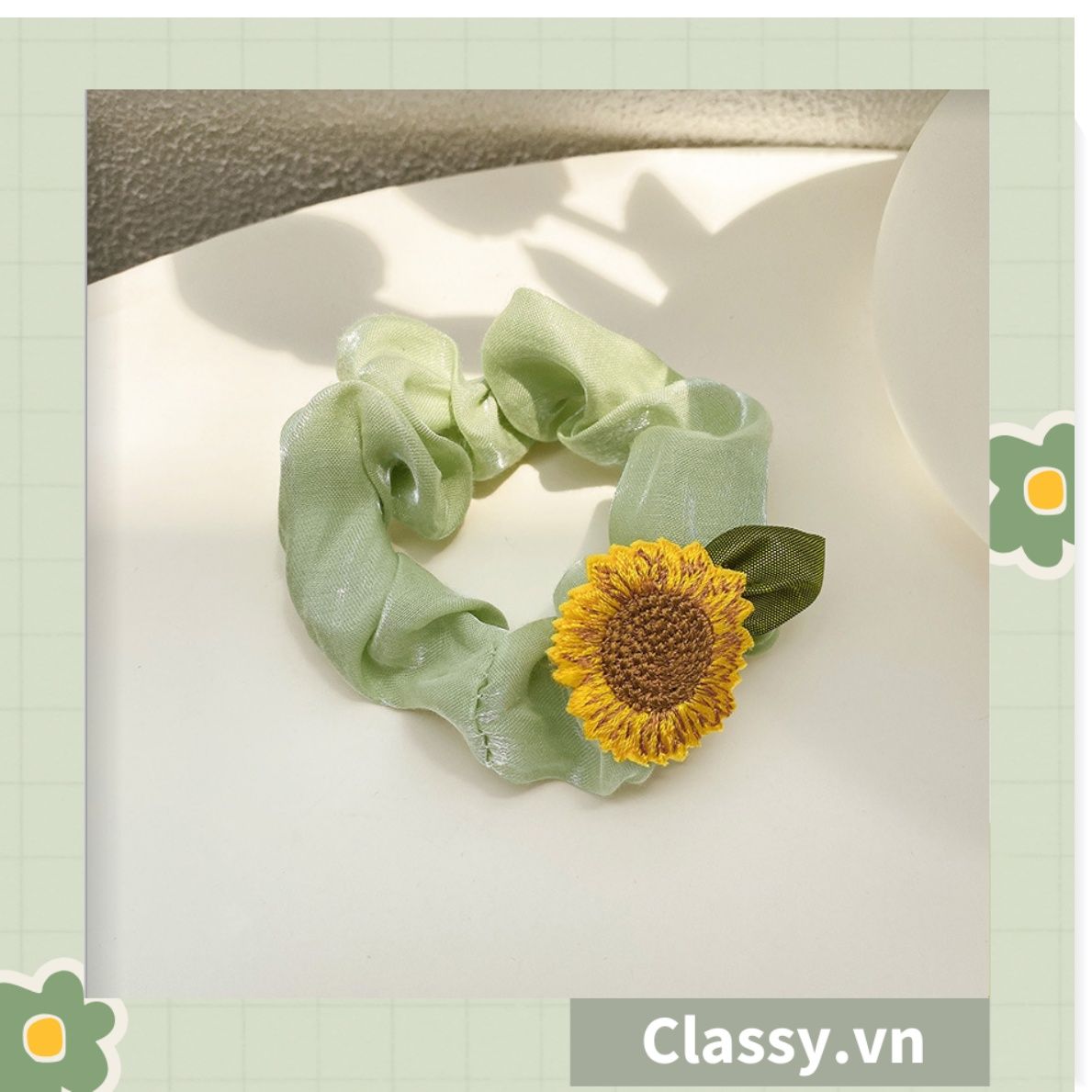 Classy Dây cột tóc, Scrunchies hoa hướng dương phong cách hàn quốc PK1575