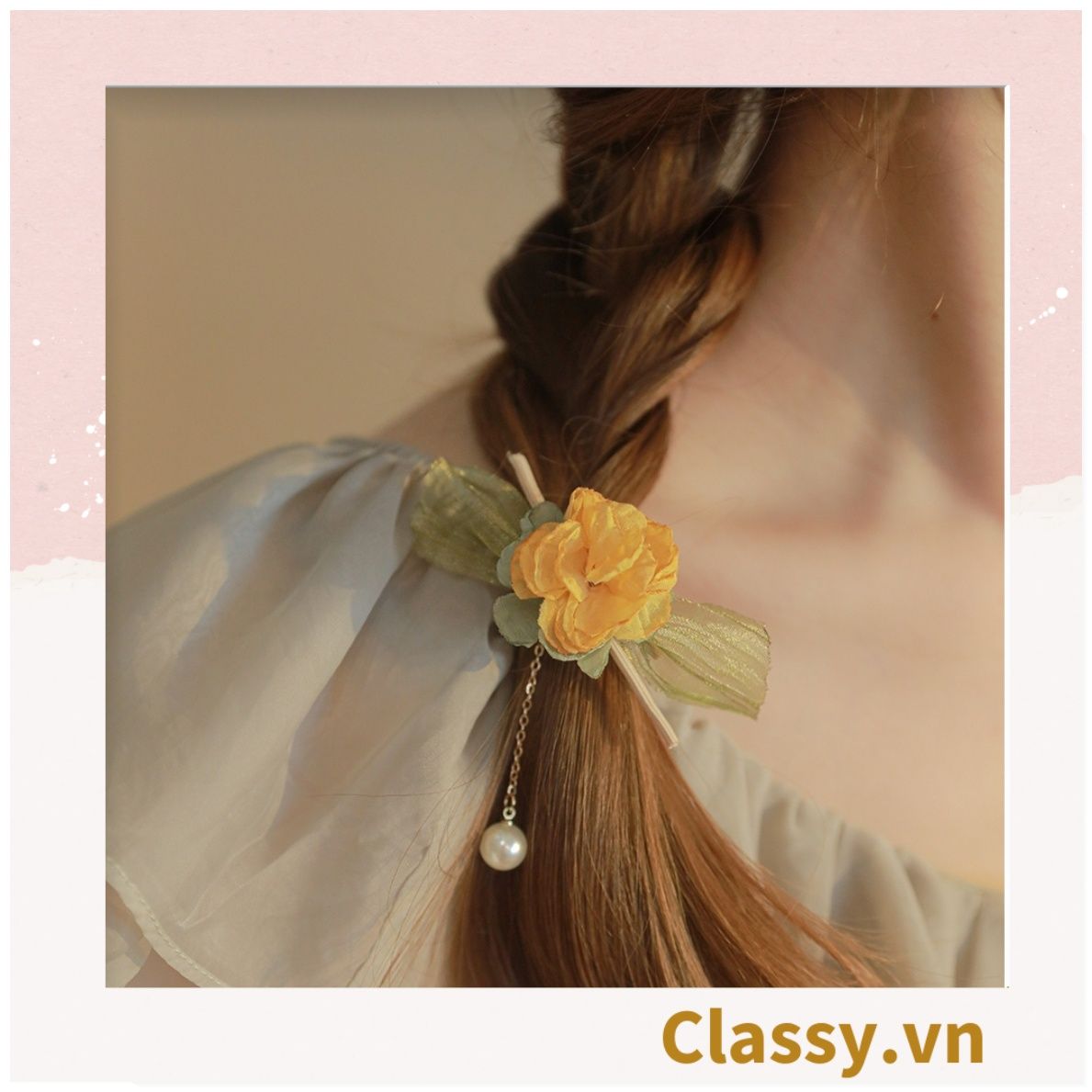 Classy Dây cột tóc, Scrunchies hoa hướng dương phong cách hàn quốc PK1575