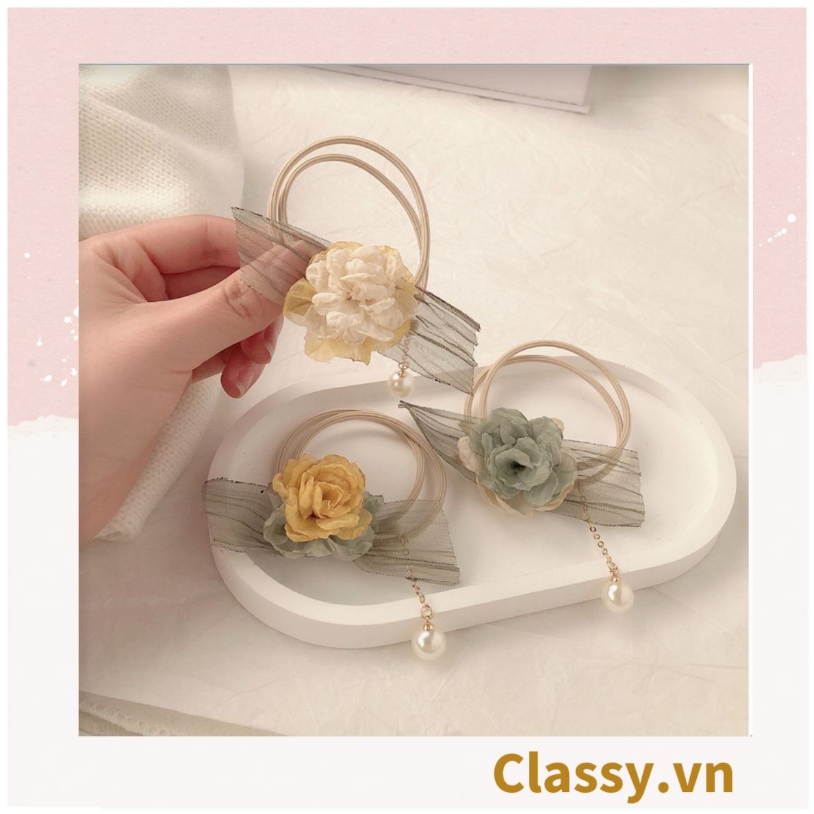 Classy Dây cột tóc, Scrunchies hoa hướng dương phong cách hàn quốc PK1575