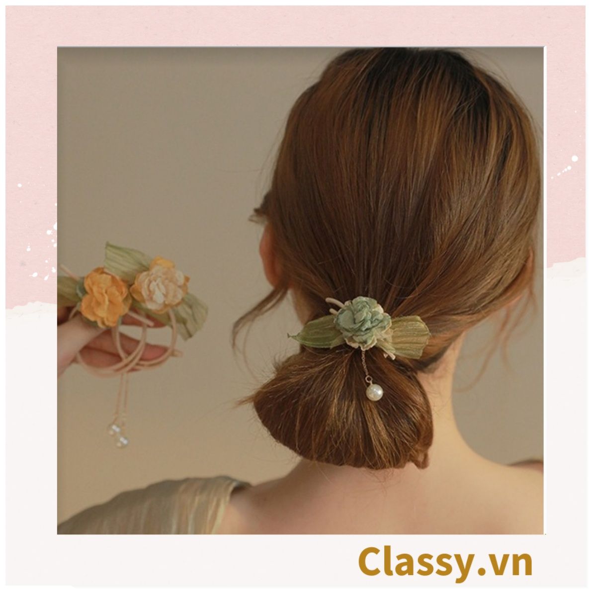 Classy Dây cột tóc, Scrunchies hoa hướng dương phong cách hàn quốc PK1575