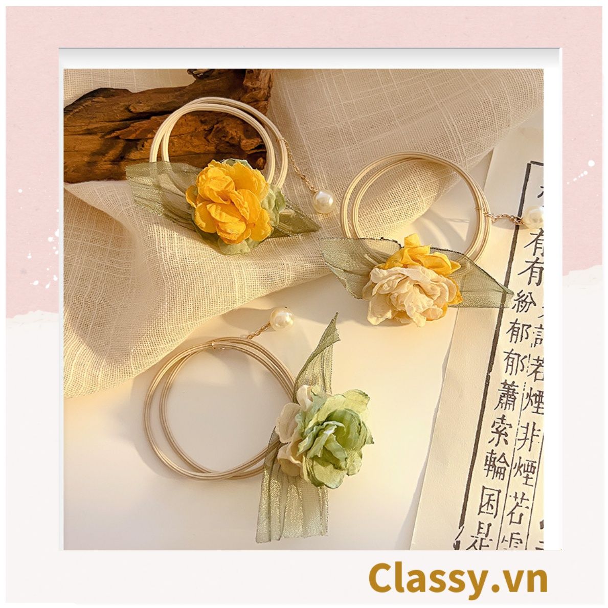 Classy Dây cột tóc, Scrunchies hoa hướng dương phong cách hàn quốc PK1575