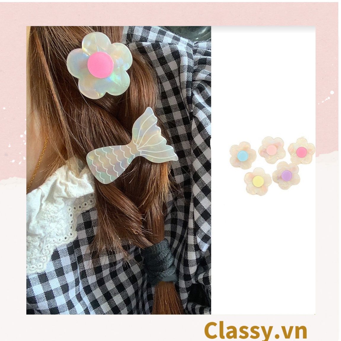 Classy Kẹp tóc mái kích thước 3.8cm, bông hoa nhỏ phụ kiện tóc dễ thương PK1586