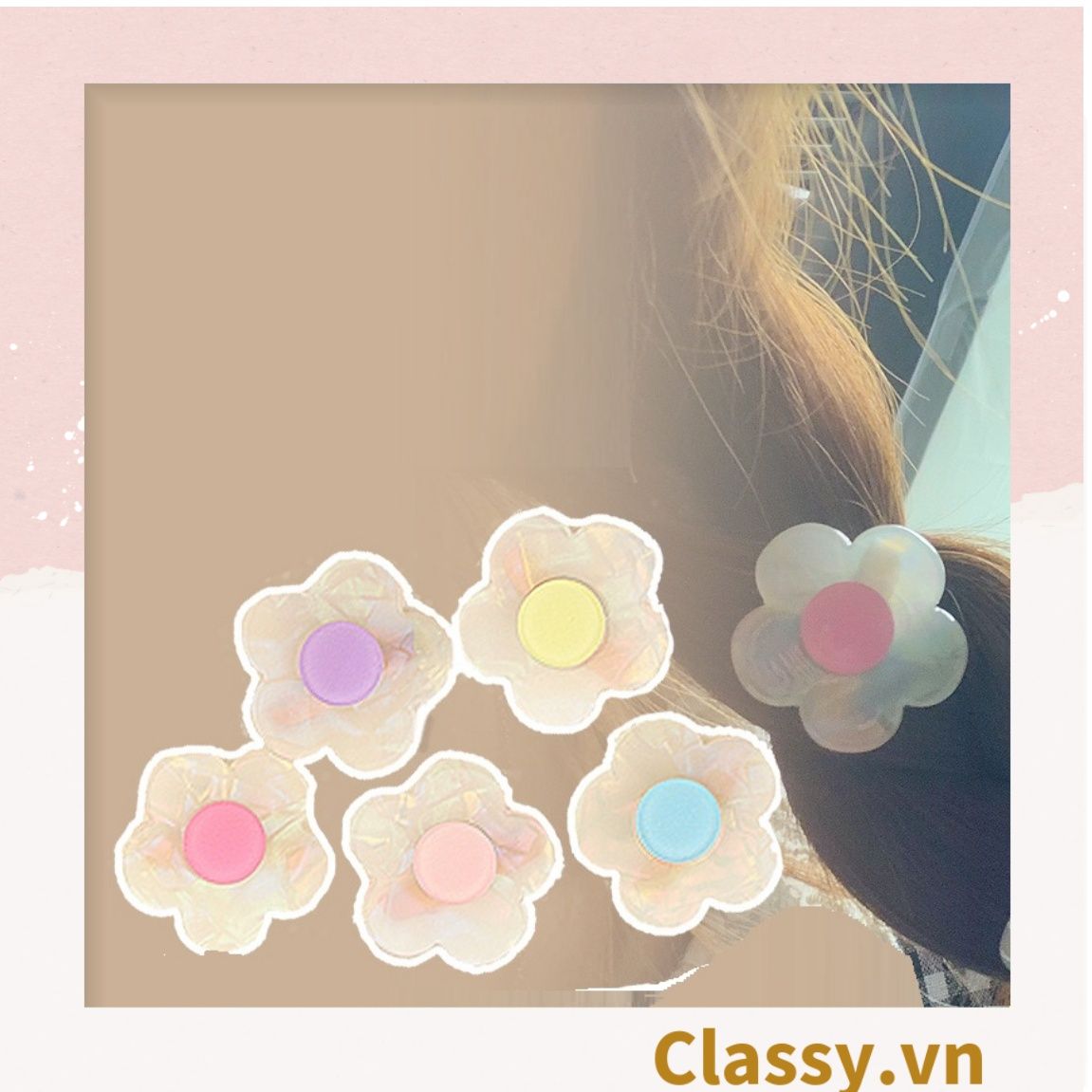 Classy Kẹp tóc mái kích thước 3.8cm, bông hoa nhỏ phụ kiện tóc dễ thương PK1586