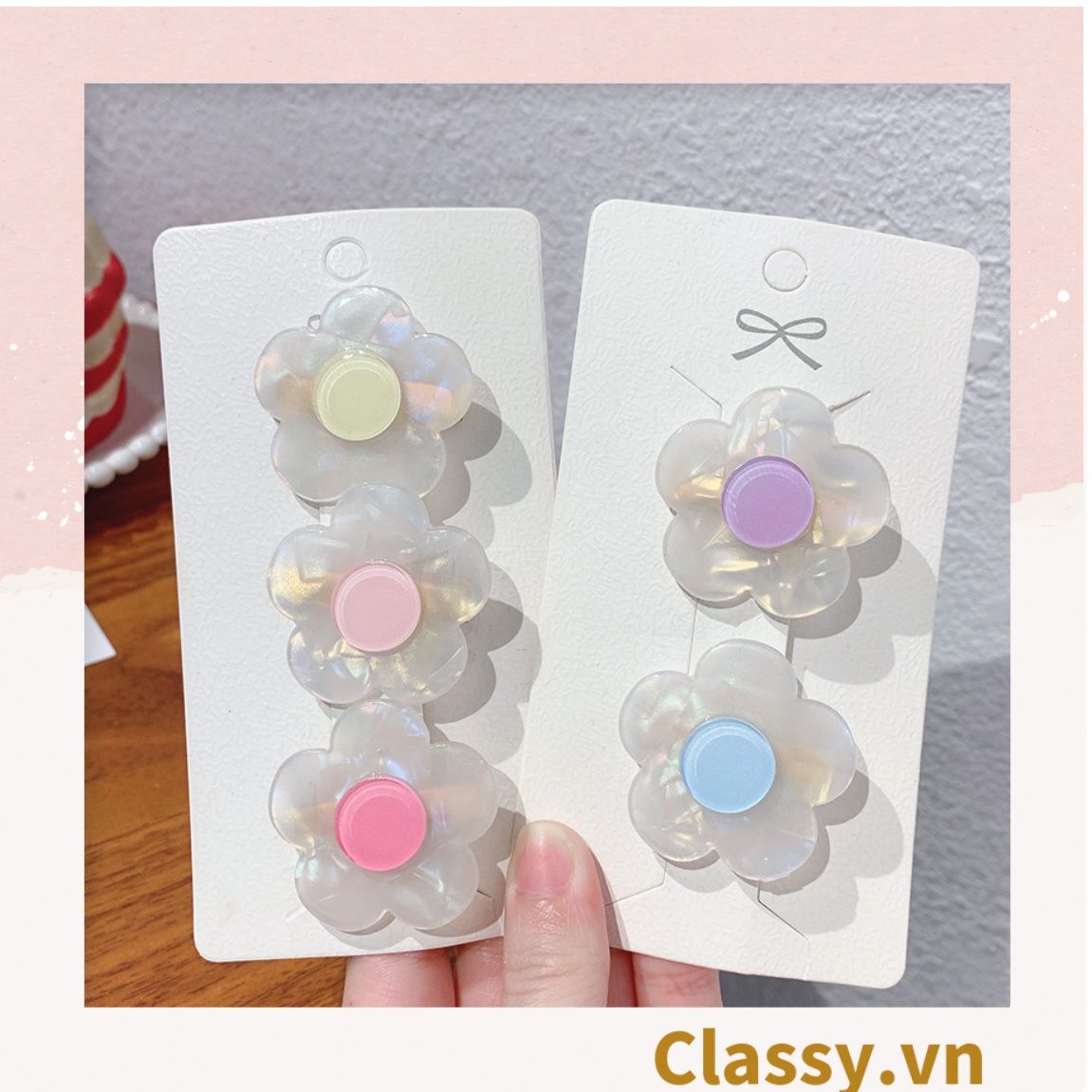 Classy Kẹp tóc mái kích thước 3.8cm, bông hoa nhỏ phụ kiện tóc dễ thương PK1586