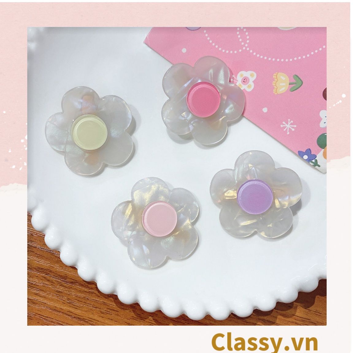 Classy Kẹp tóc mái kích thước 3.8cm, bông hoa nhỏ phụ kiện tóc dễ thương PK1586