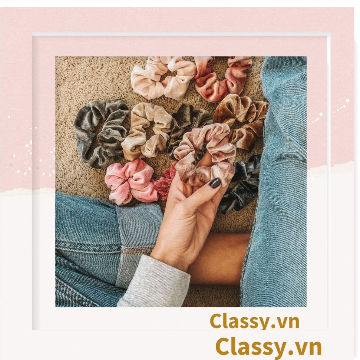  Classy Scrunchies, dây cột tóc vải nhung mịn màng, phong cách hàn quốc PK1588 