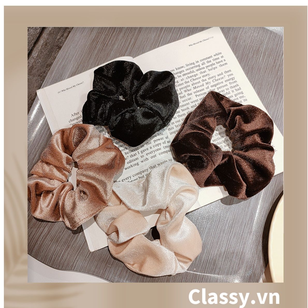  Classy Scrunchies, dây cột tóc vải nhung mịn màng, phong cách hàn quốc PK1588 