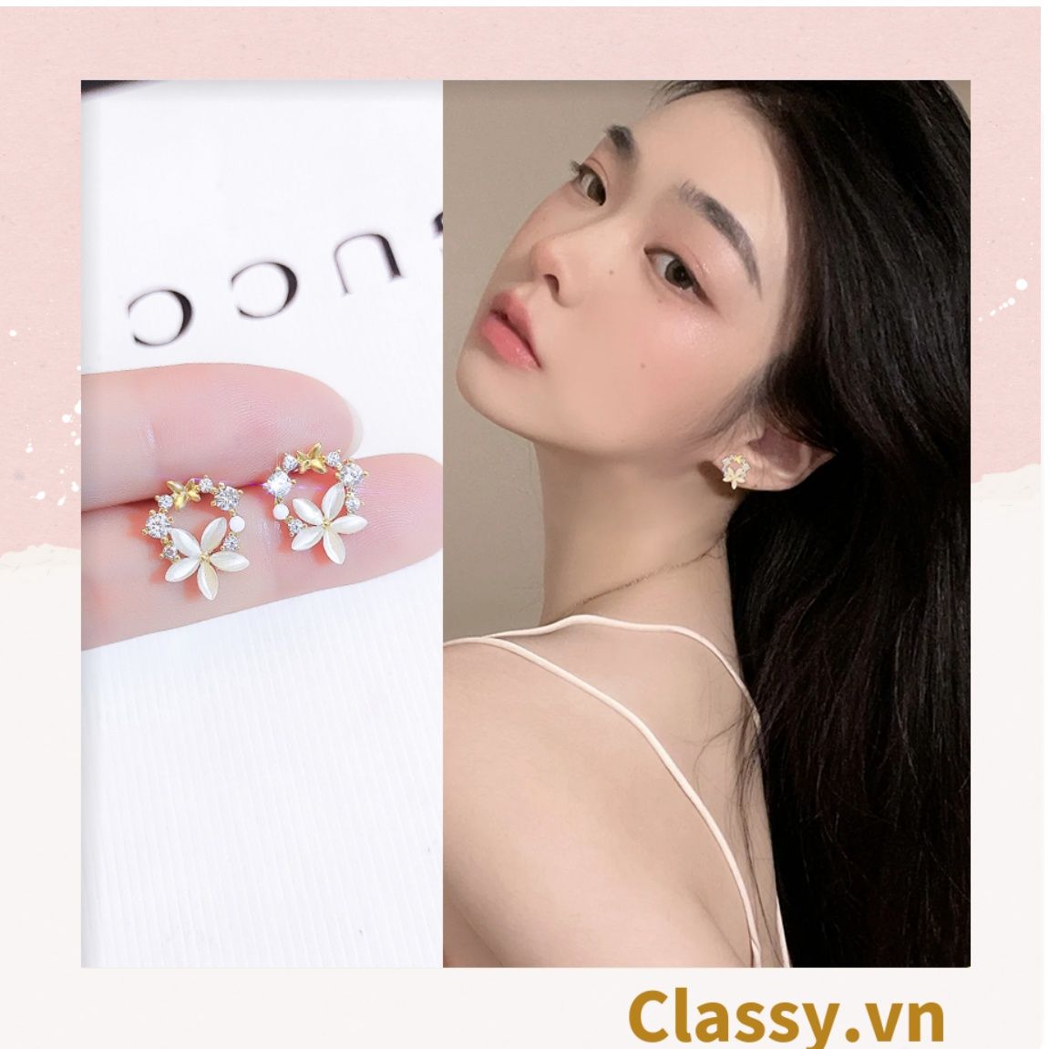  Classy Khuyên tai hoa kiểu dáng độc đáo dễ thương PK1605 