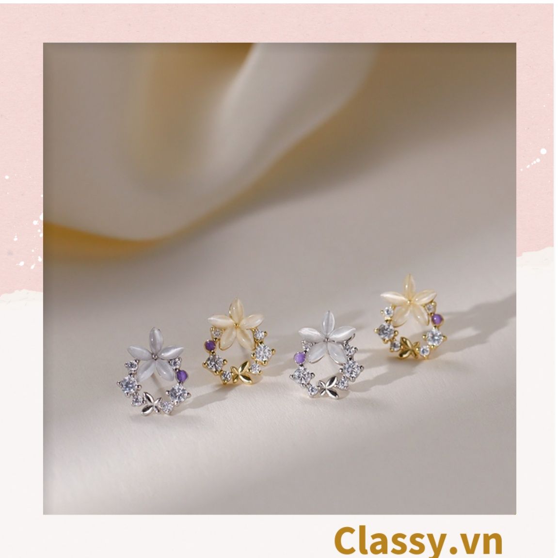  Classy Khuyên tai hoa kiểu dáng độc đáo dễ thương PK1605 