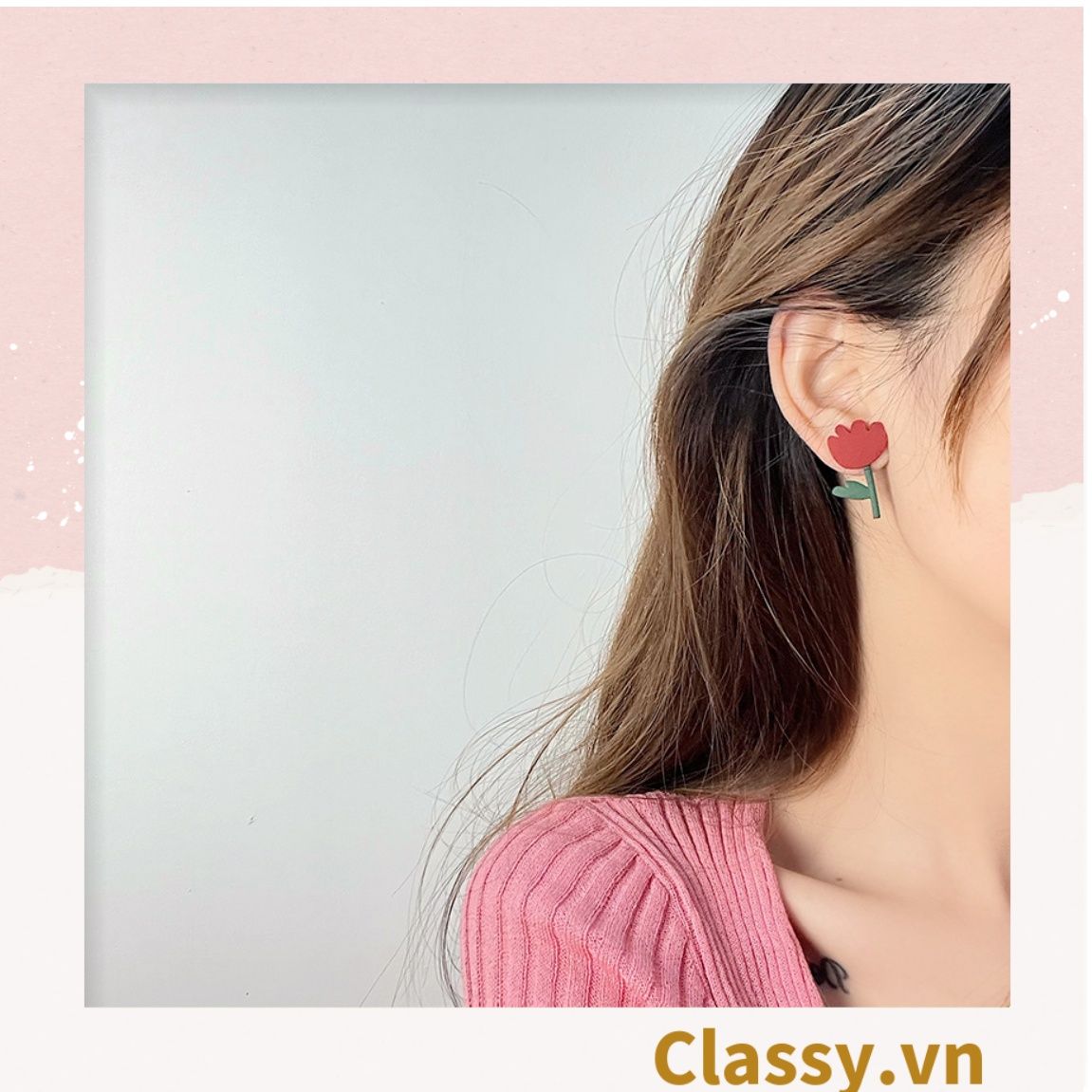  Classy Khuyên tai hoa kiểu dáng độc đáo dễ thương PK1608 