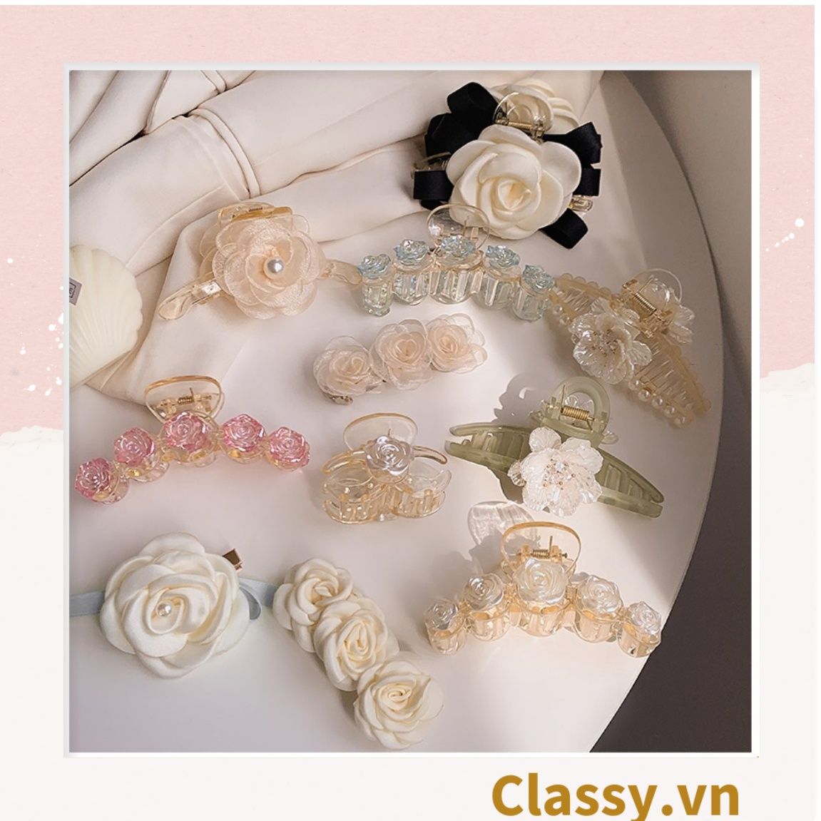 Classy Kẹp càng cua, kẹp tóc nhiều kích cỡ, kẹp hoa nữ tính PK1613