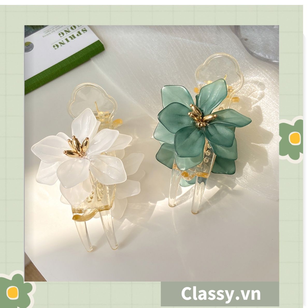  Classy Kẹp càng cua, kẹp tóc cỡ nhỏ, kẹp đính hoa sang trọng PK1615 