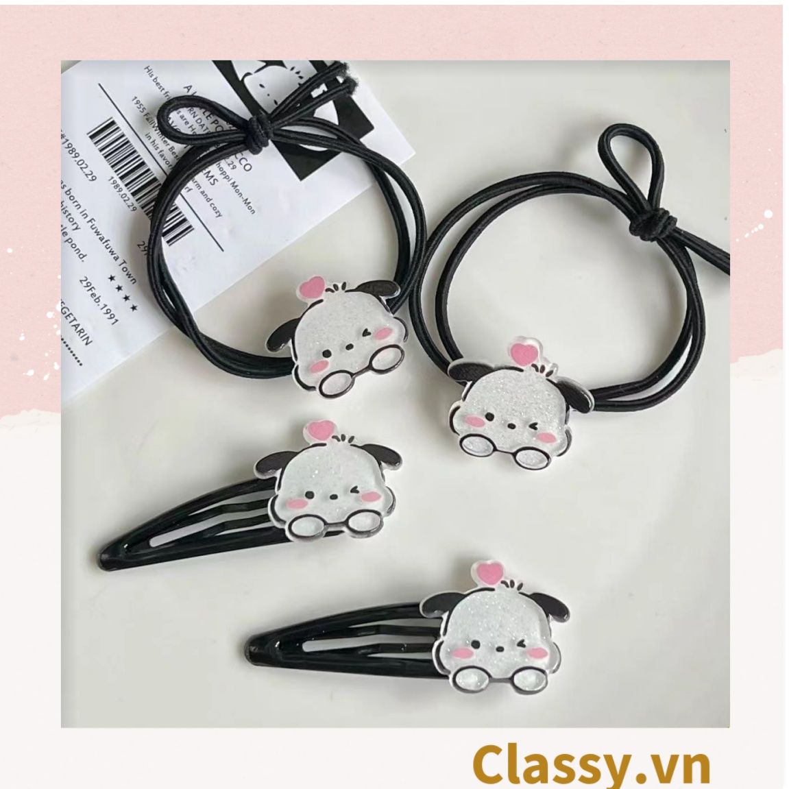 Classy Kẹp tóc mái họa tiết dễ thương, màu trắng đen PK1621