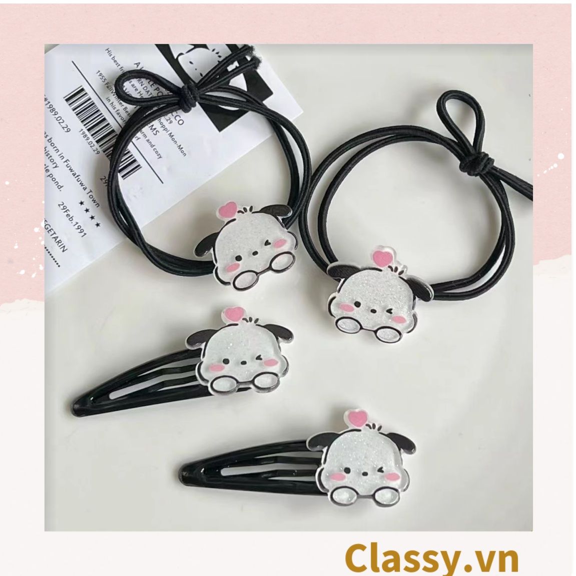  Classy Kẹp tóc mái họa tiết dễ thương, màu trắng đen PK1621 