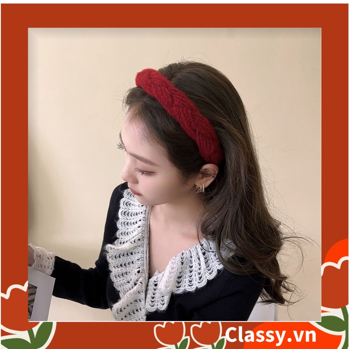 Classy Băng đô cài tóc vải tweed, sang trọng, nhiều màu hàn quốc PK1622