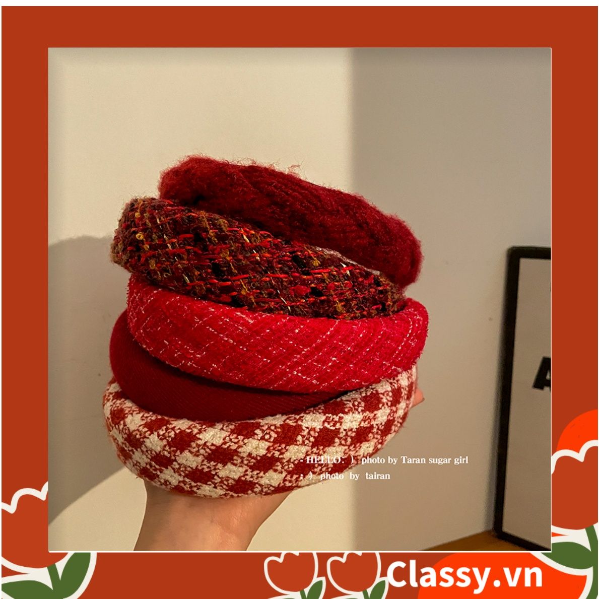 Classy Băng đô cài tóc vải tweed, sang trọng, nhiều màu hàn quốc PK1622