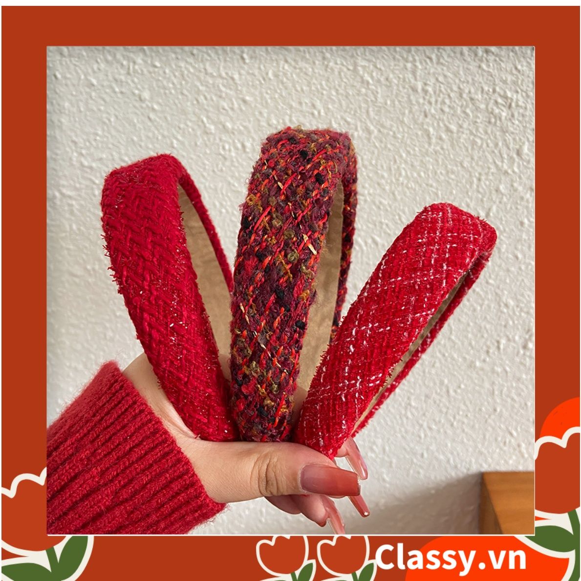 Classy Băng đô cài tóc vải tweed, sang trọng, nhiều màu hàn quốc PK1622