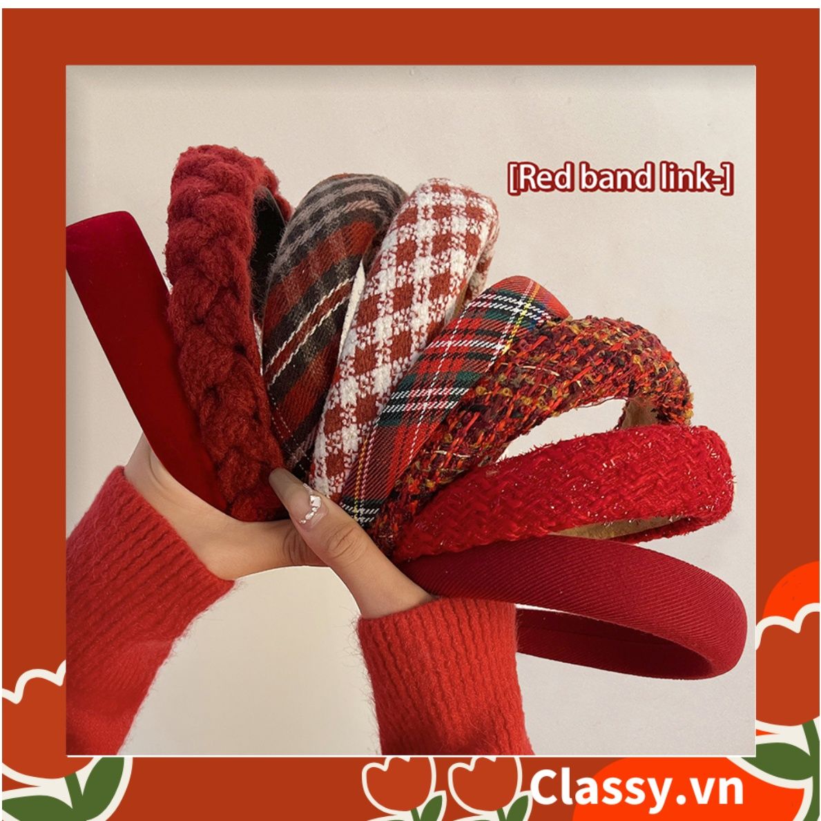 Classy Băng đô cài tóc vải tweed, sang trọng, nhiều màu hàn quốc PK1622