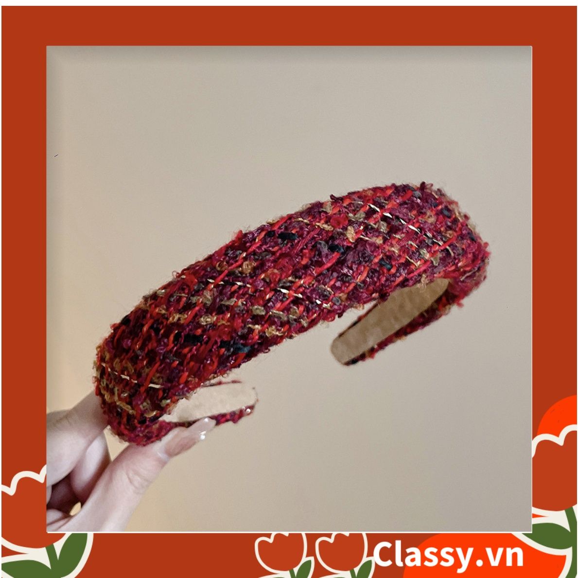 Classy Băng đô cài tóc vải tweed, sang trọng, nhiều màu hàn quốc PK1622