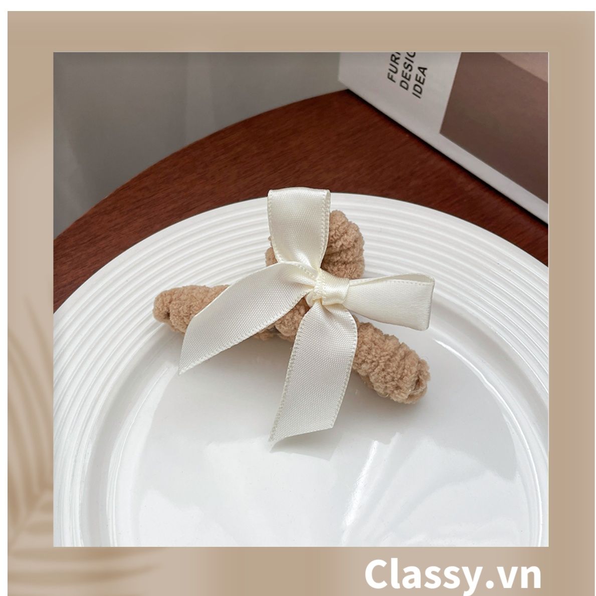  Classy Kẹp càng cua đính nơ, đính hoa màu be sang trọng PK1626 