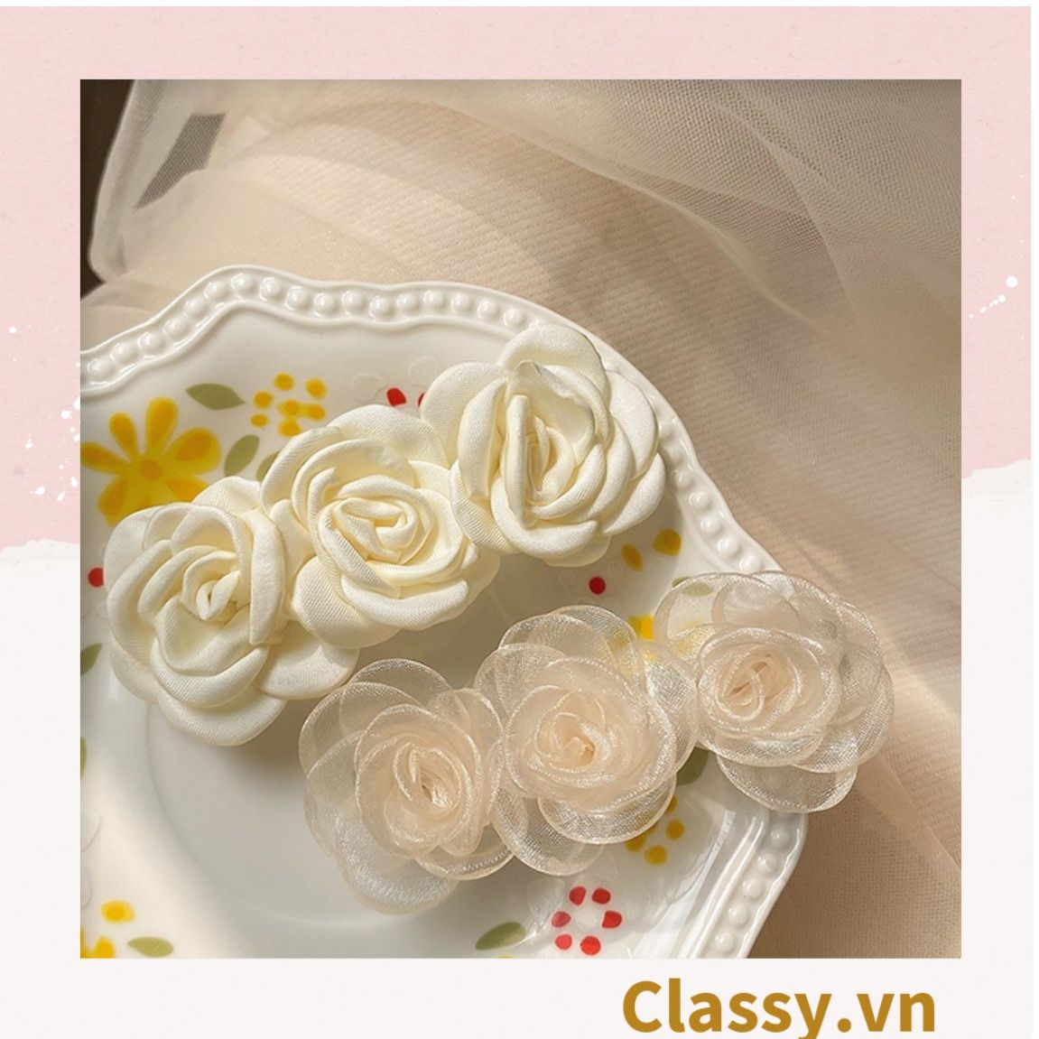 Classy Kẹp tóc mái đính hoa bảng lớn nhiều màu phong cách hàn quốc PK1630