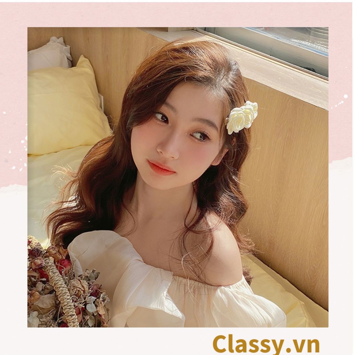 Classy Kẹp tóc mái đính hoa bảng lớn nhiều màu phong cách hàn quốc PK1630