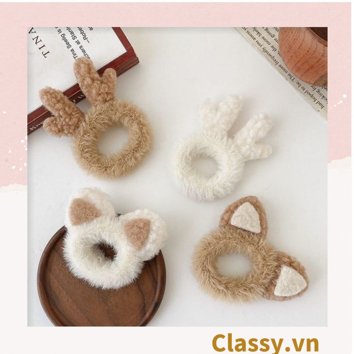 Classy Bộ 2 dây cột tóc tai mèo siêu êm, phụ kiện tóc dễ thương PK1631